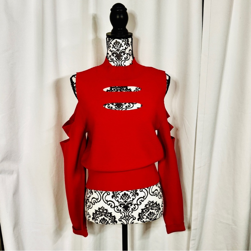 BOLD elements Red Cold-Shoulder high neck Sweater… - image 1